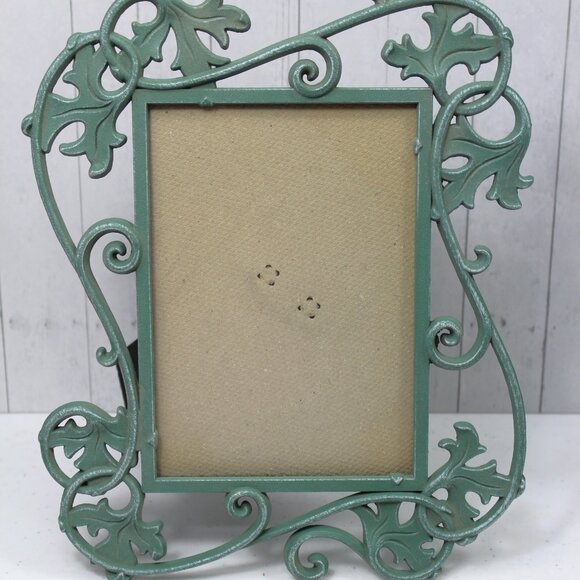 Vintage Elsa L Inc Metal Picture Photo Frame Sea Green Leaves Vines Flourishes - Picture 2 of 11
